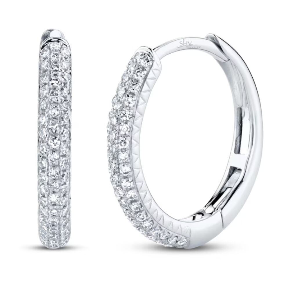 Shy Creation Hoop Earrings 1/5 ct tw Diamonds 14K White Gold New without Box